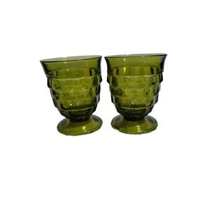 Indiana Glass/Colony Whitehall Green Cube Footed Tumblers